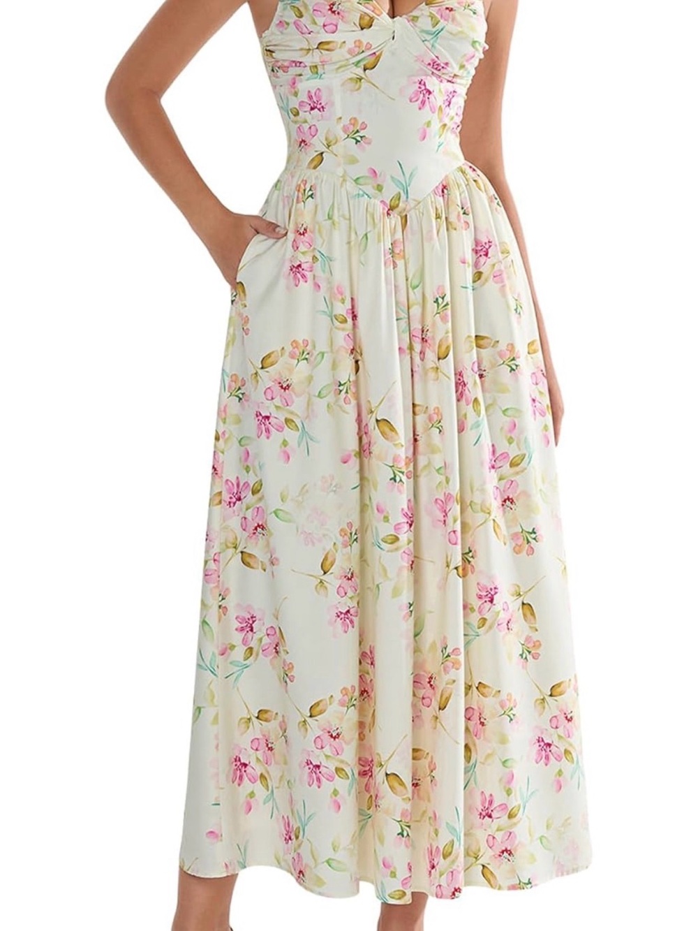 Floral Butter Yellow Maxi Dress with POCKETS